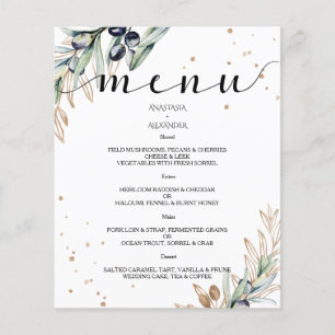 Budget Elegant Olive BRÖLLOP MENU. Flygblad