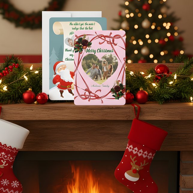 Budget Elegant Red Bow Christmas 3 Photo  Julkort (Skapare uppladdad)