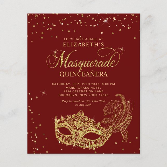 BUDGET Elegant Red Guld Masquuppad Quinceañera (Framsida)