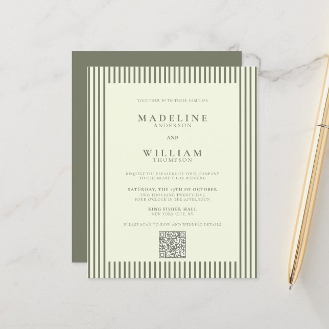 BUDGET-Elegant - rensad Grönt Qr-kod Bröllop (Fram/Back In Situ)