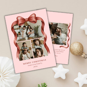 Budget Elegant Röd Båge Jul Fyra Bilder Rosa Julkort