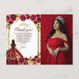 Budget Elegant Röd Blommig Foto Quinceañera Vykort