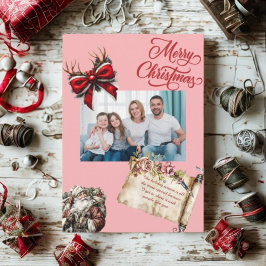 Budget Elegant Röd Rosett Jul Foto Högtid Julkort