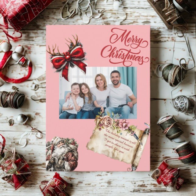 Budget Elegant Röd Rosett Jul Foto Högtid Julkort (Skapare uppladdad)