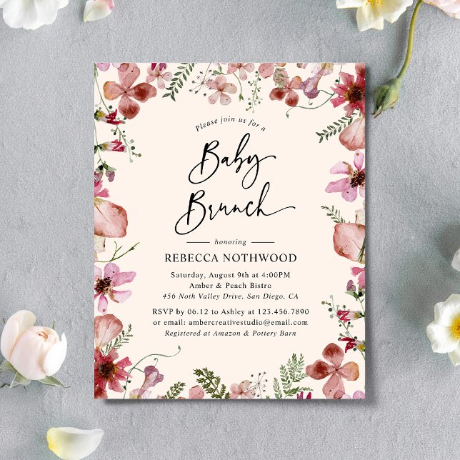 Budget Elegant Rosa Blommigt Baby Brunch-inbjudan  (Skapare uppladdad)