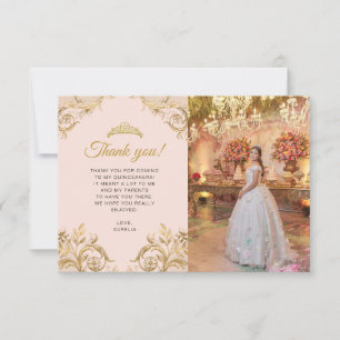 BUDGET Elegant Rosa Guld Photo Quinceañera Anteckningskort
