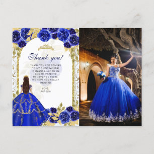 Budget Elegant Royalblå Blommig Foto Quinceañera Vykort