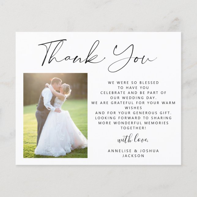 Budget elegant script 2 foton bröllop tack för (Framsida)