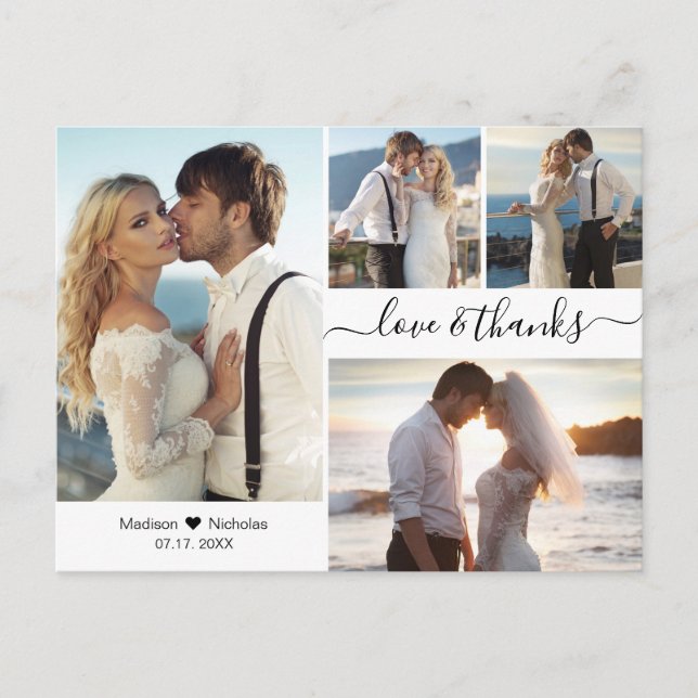 Budget Elegant Script Collage Bröllop Tack Vykort (Framsida)