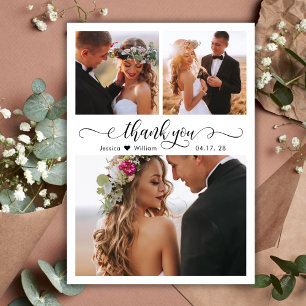 Budget Elegant Script Collage Bröllop Tack Vykort
