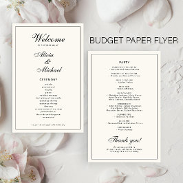 Budget elegant simple black ivory wedding program
