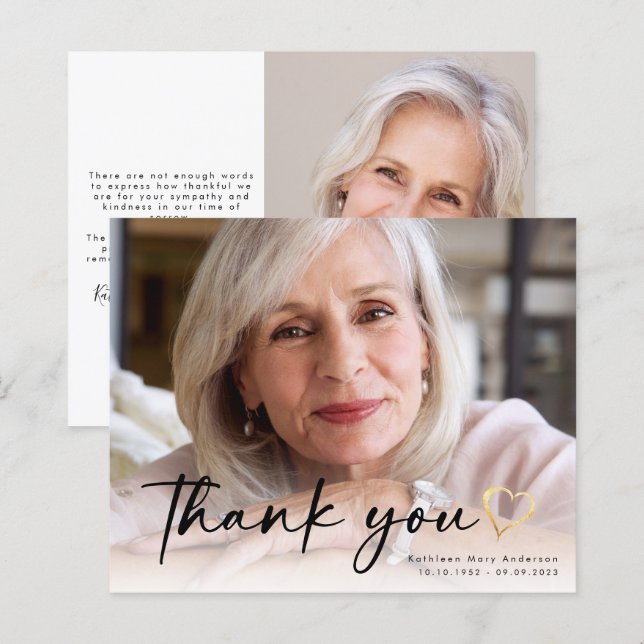 BUDGET Elegant Skript Begravning Foto Tack Kort (Fram/baksida)