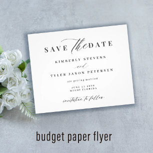 Budget elegant-skript bröllop spara datum flygblad