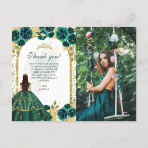 Budget Elegant Smaragd Blommig Foto Quinceañera Vykort