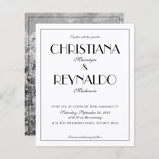 BUDGET Elegant Typography Art Deco Photo Bröllop (Fram/baksida)