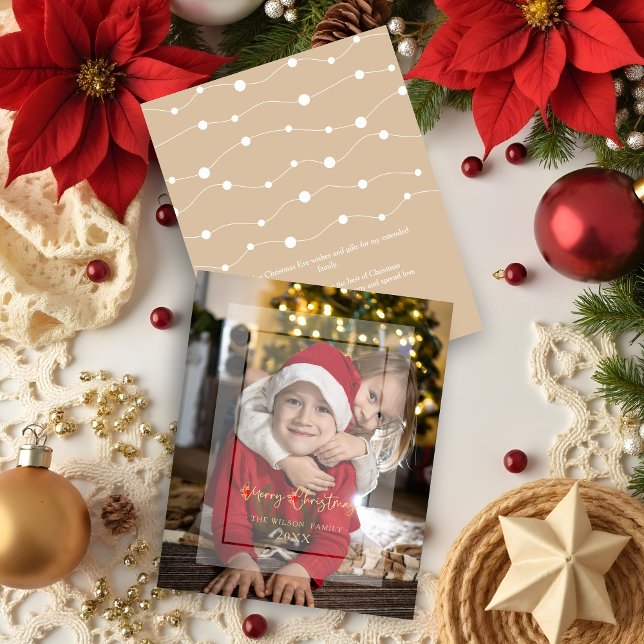 Budget Elegant Vellum Effekt Jul Foto (Inexpensive Cheap Modern Elegant Vellum Effect Christmas Photo Holidays Card with Envelope. )