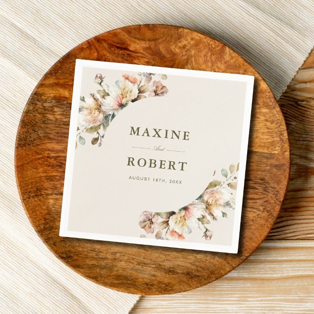 Budget Elegant Vintage Blommig Botanisk Bröllop Pappersservett (Budget vintage floral wedding napkins add timeless botanical elegance to every celebration.)