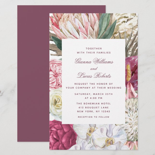Budget Elegant Watercolor Boho Blommigt Bröllop (Fram/baksida)