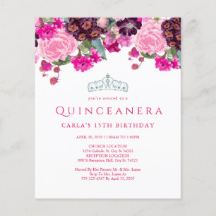 Budget Eleganta Blommiga Quinceanera-inbjudningar