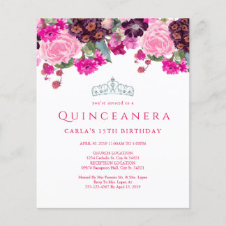 Budget Eleganta Blommiga Quinceanera-inbjudningar
