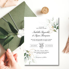 BUDGET Eleganta botaniska blad Guld Bröllop Inbjudningar