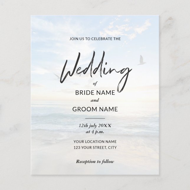 Budget Eleganta Foto Strand Bröllopsinbjudningar Flygblad (Framsidan)