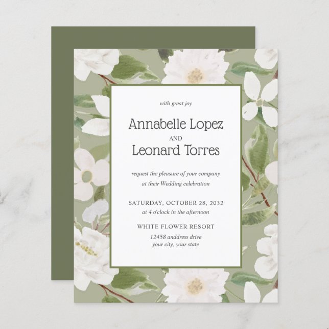 BUDGET Eleganta Vita Blommor blir gula Bröllop (Fram/baksida)