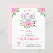 BUDGET Elephant Baby Shower Girly-inbjudan