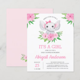 BUDGET Elephant Baby Shower Girly-inbjudan