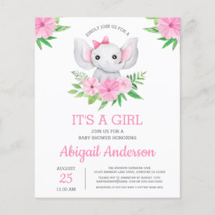 BUDGET Elephant Baby Shower Girly-inbjudan Flygblad
