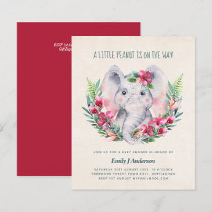 BUDGET Elephant Baby Shower Inbjudan DeepPink Blom