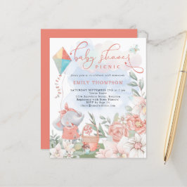 Budget Elephant Blommigt Baby Shower Picnic Inbjud