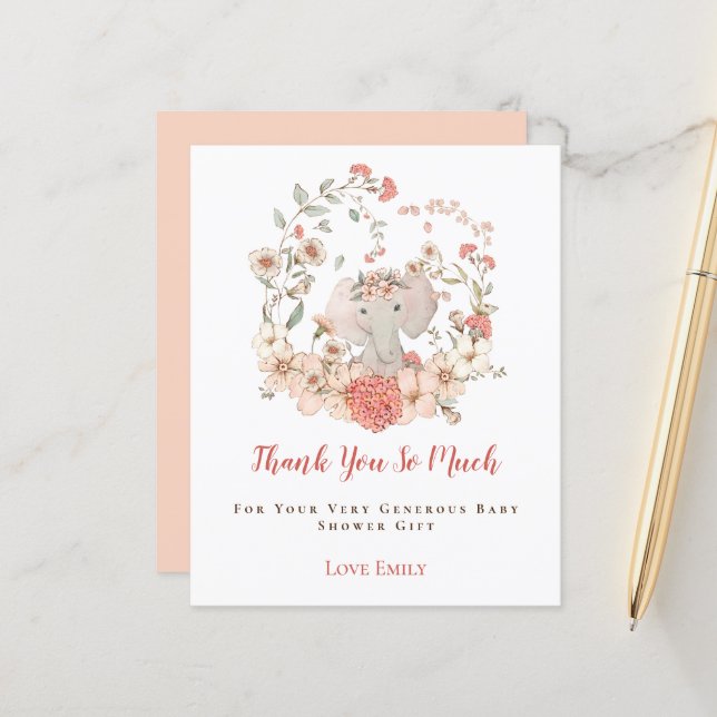 Budget Elephant Blommigt Peach Baby Shower Tack (Fram/Back In Situ)
