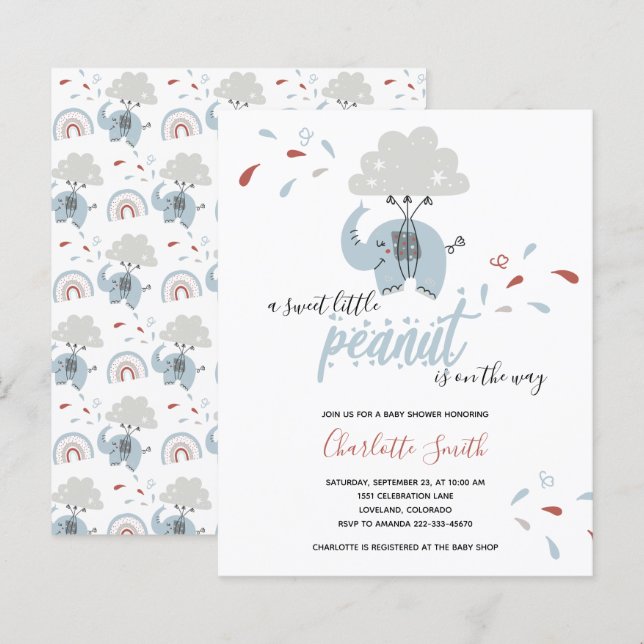 Budget Elephant Blue Boy's Baby Shower-inbjudan (Fram/baksida)