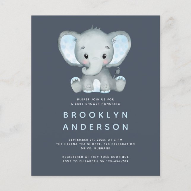 BUDGET Elephant Boy Baby Shower-inbjudan (Framsida)