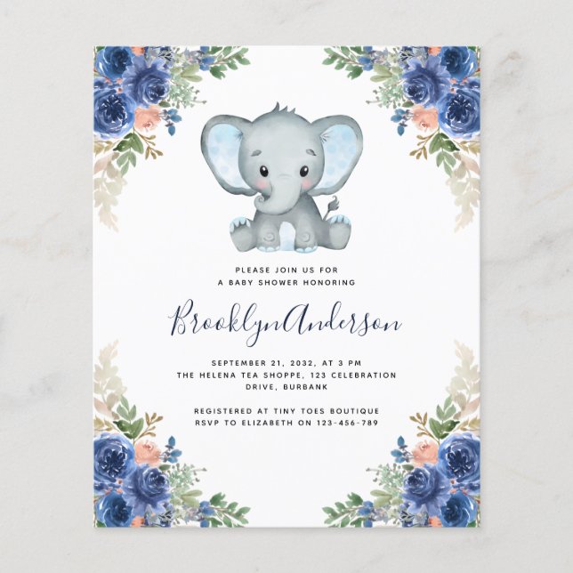 BUDGET Elephant Boy Baby Shower-inbjudan (Framsida)