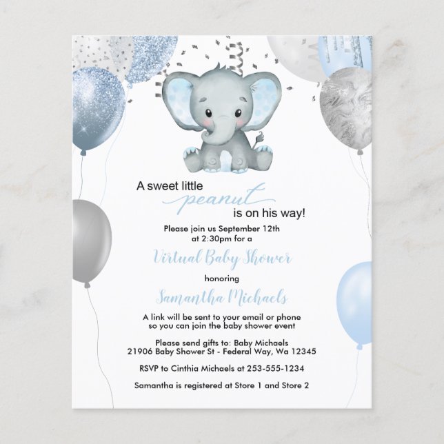 Budget Elephant Boy Balloons Virtuell Baby Shower (Framsida)