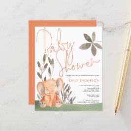 Budget Elephant Coral Baby Shower-inbjudan