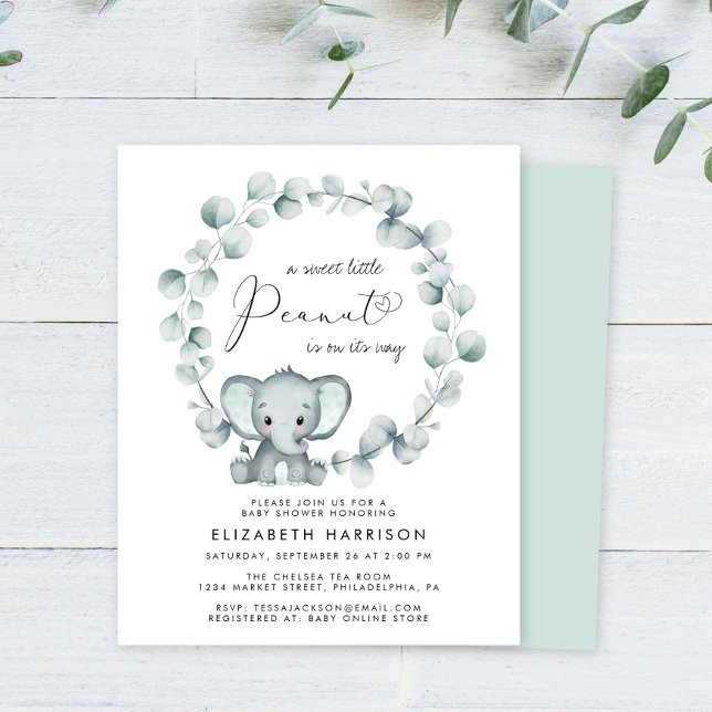 Budget Elephant Eucalyptus Baby Shower-inbjudan (Skapare uppladdad)