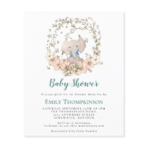 Budget Elephant Foliage Boy Baby Shower-inbjudan