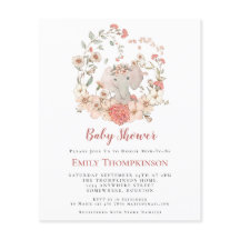 Budget Elephant Foliage Peach Baby Shower Inbjudan