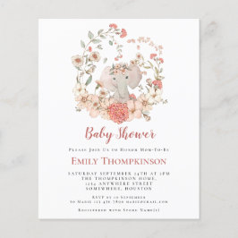 Budget Elephant Foliage Peach Baby Shower Inbjudan