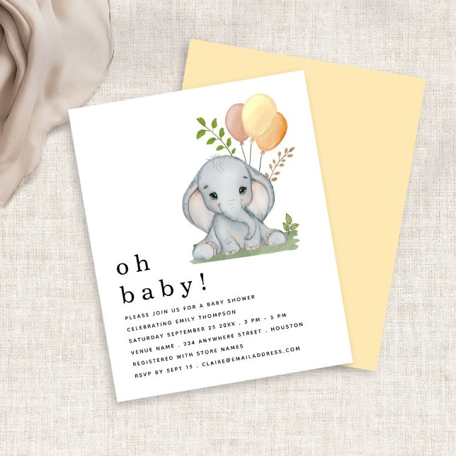Budget Elephant Gender Neutral Baby Shower Inbjuda (Front and back view)