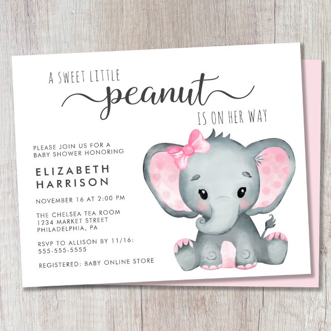 Budget Elephant Girl Baby Shower-inbjudan (Skapare uppladdad)