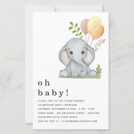 Budget Elephant Girl Boy Baby Shower Gult Inbjudan