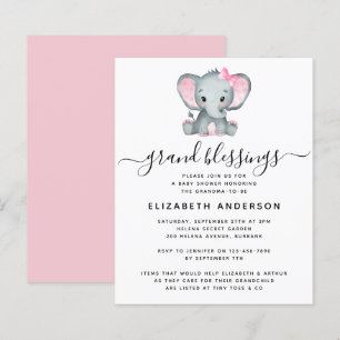 BUDGET Elephant Grandma Baby Shower-inbjudan