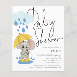 Budget Elephant Rain Baby Shower Inbjudan