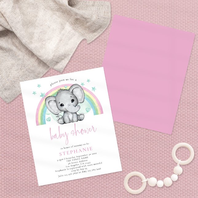 Budget Elephant Rainbow Rosa Baby Shower Inbjudan (Skapare uppladdad)