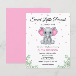 Budget Elephant Rosa Girl Baby Shower-inbjudan