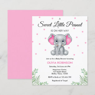 Budget Elephant Rosa Girl Baby Shower-inbjudan